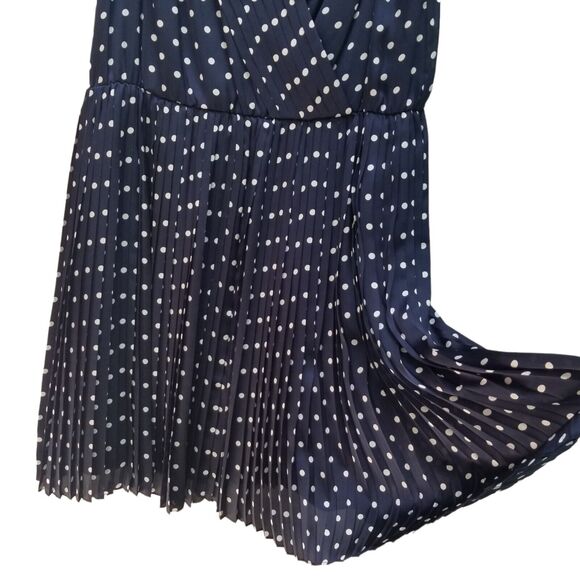 Alex Marie NWOT Navy Blue White POLKA DOT DRESS Sleeveless PLEATED Sz 1X $129 - Picture 8 of 12